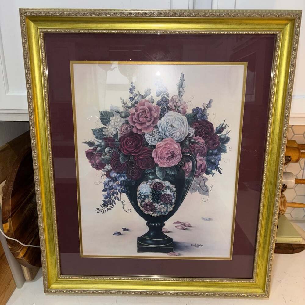 Glynda Turley 1994 Floral Print Framed Wall Art Gold Ornate Frame